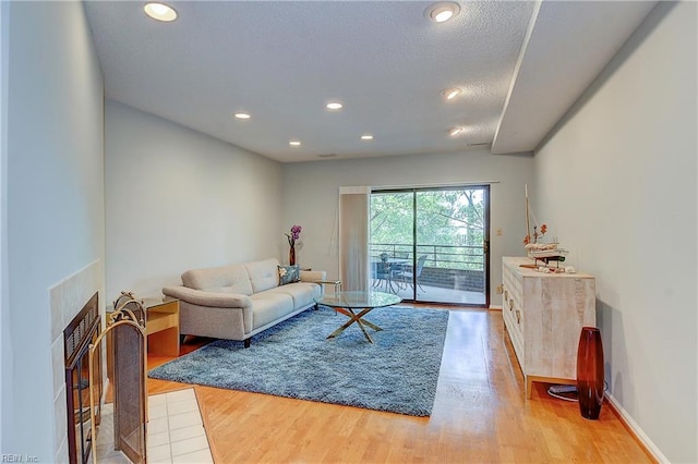 living room featuring a fireplace and light hardwood / wood-style floors