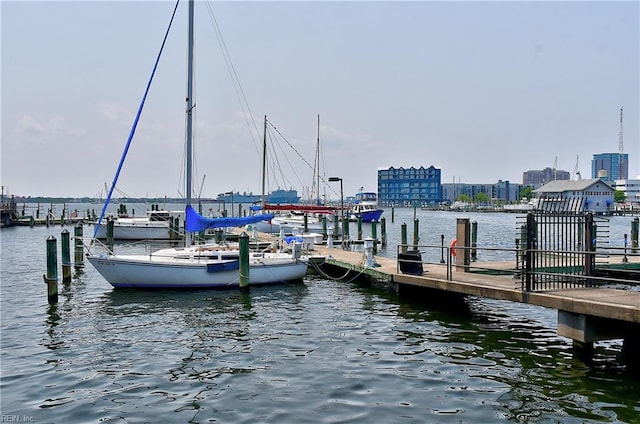 view of dock with a water view