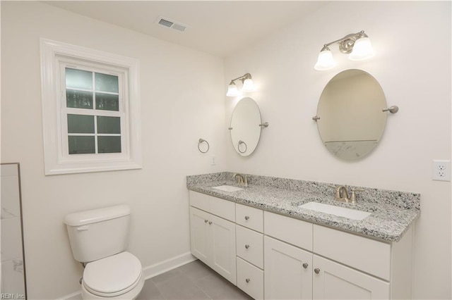 bathroom with tile patterned flooring, vanity, and toilet