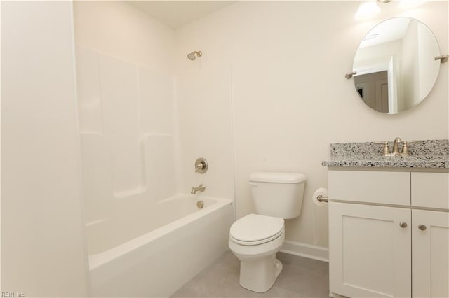 full bathroom with tile patterned floors, vanity, bathing tub / shower combination, and toilet