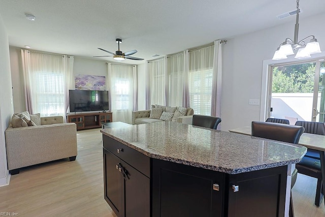 kitchen featuring light stone counters, light hardwood / wood-style floors, and a healthy amount of sunlight