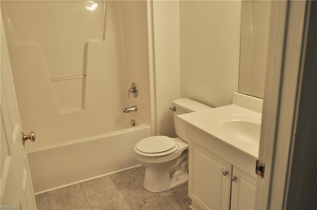 full bathroom featuring shower / bathtub combination, vanity, and toilet