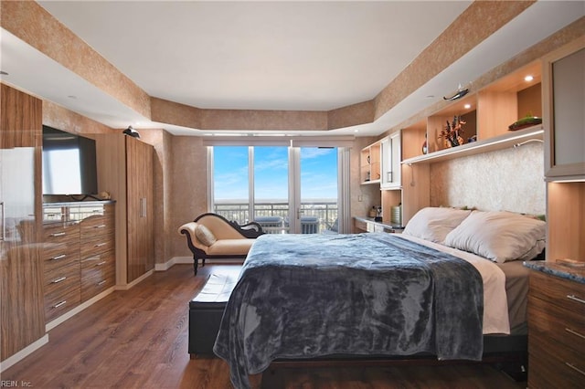 bedroom with dark hardwood / wood-style floors