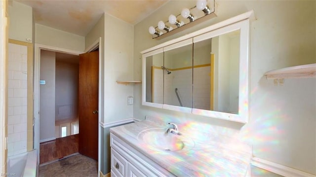 bathroom featuring vanity and shower / bathtub combination