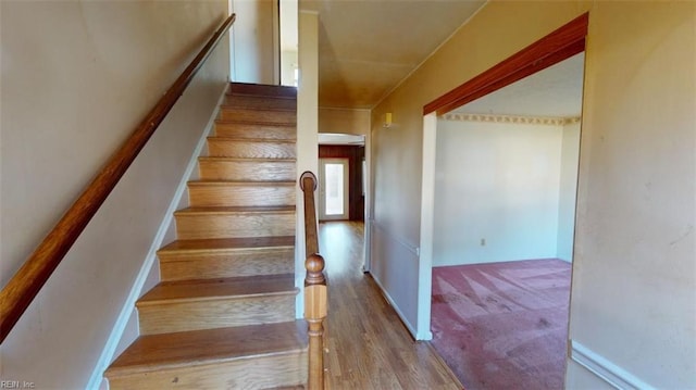 stairs with wood-type flooring