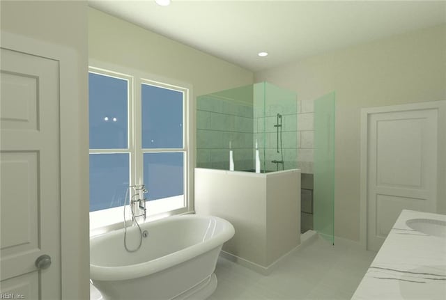 bathroom with shower with separate bathtub