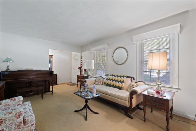 living room featuring light colored carpet