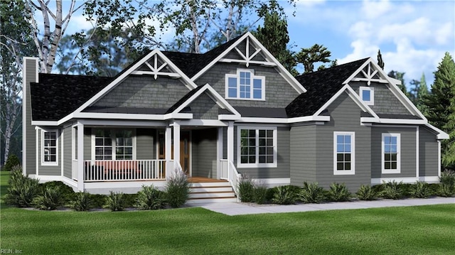 craftsman-style house featuring a porch and a front yard