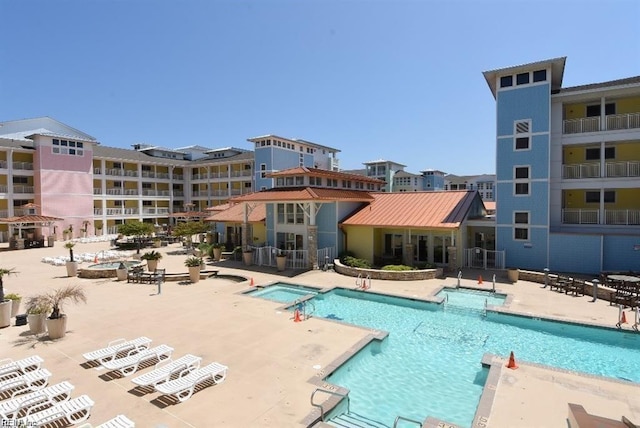 view of pool featuring a patio