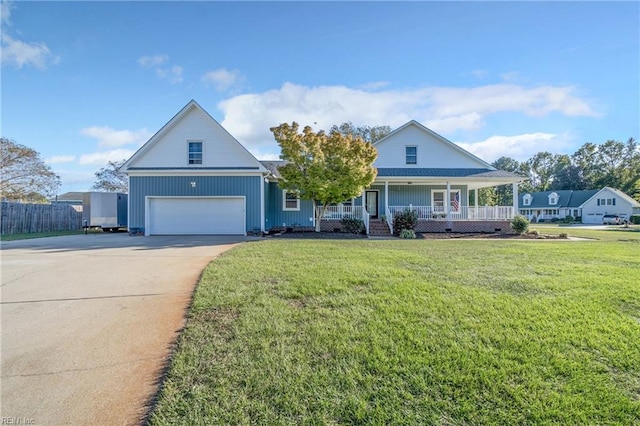 view of front of house with a porch and a front lawn