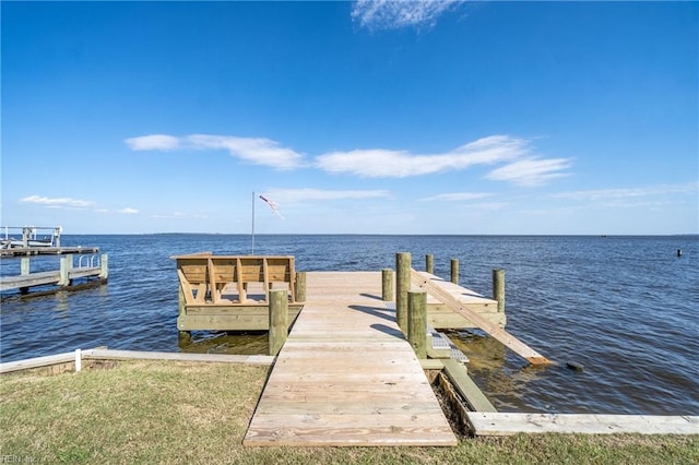 dock area featuring a water view