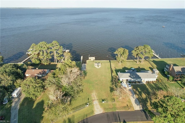 aerial view with a water view