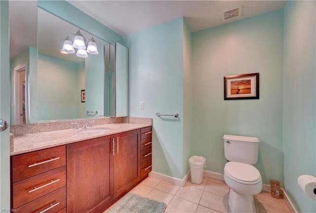 bathroom with vanity, toilet, and tile patterned flooring