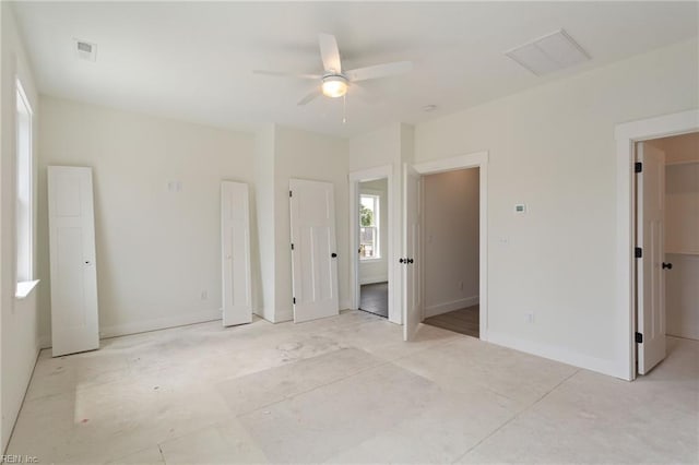 unfurnished bedroom featuring ceiling fan