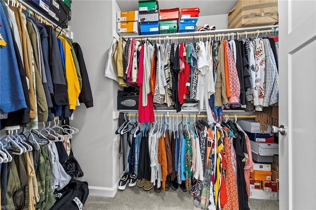 walk in closet with carpet floors