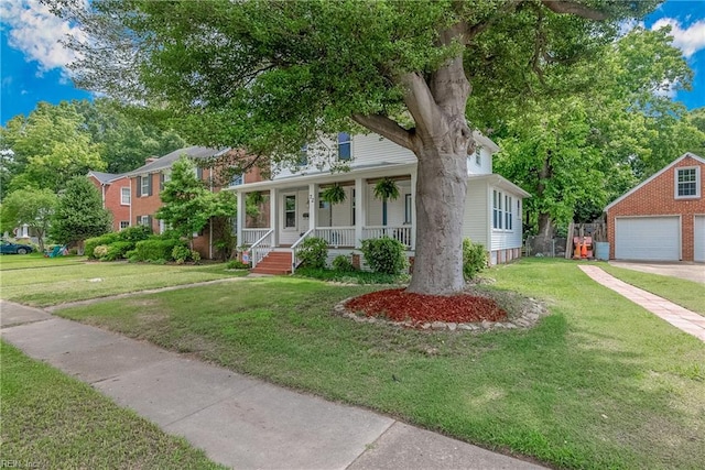 view of front facade with covered porch and a front lawn