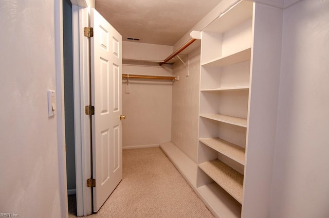 spacious closet featuring light carpet