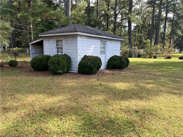 garage with a lawn