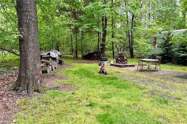 view of yard featuring a fire pit