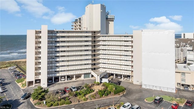 view of building exterior featuring a water view