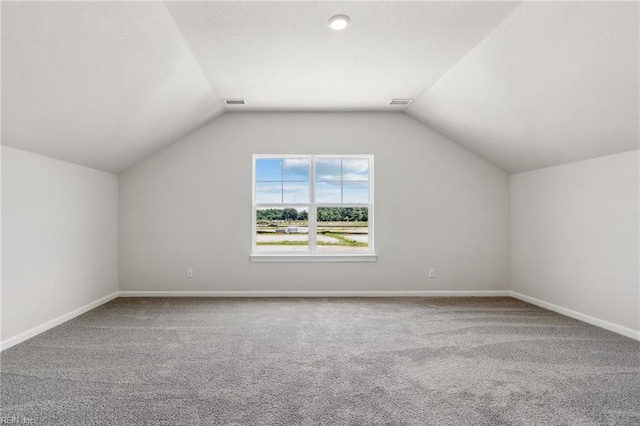 additional living space with lofted ceiling and carpet flooring