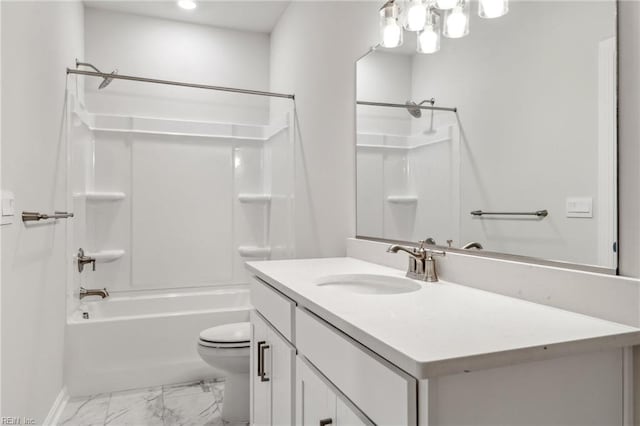 full bathroom with vanity, shower / washtub combination, and toilet