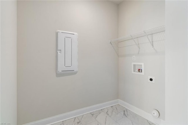 clothes washing area with hookup for an electric dryer and hookup for a washing machine