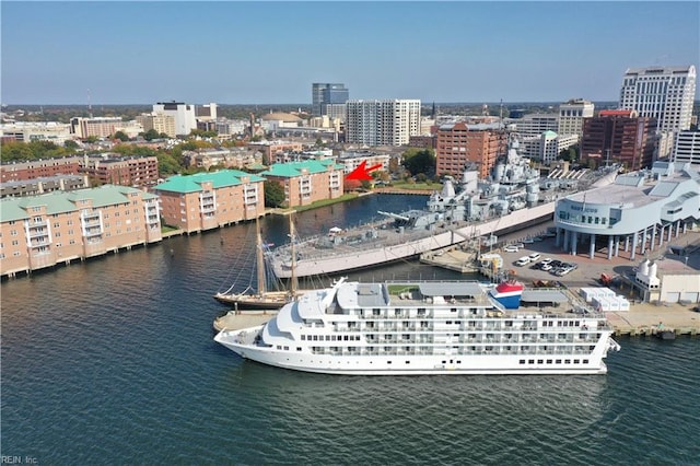 aerial view with a water view