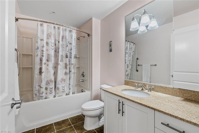 full bathroom featuring vanity, toilet, tile patterned floors, and shower / tub combo