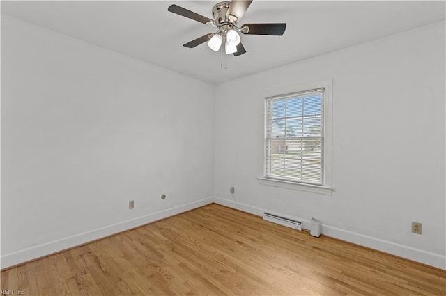 empty room featuring light wood-type flooring and ceiling fan