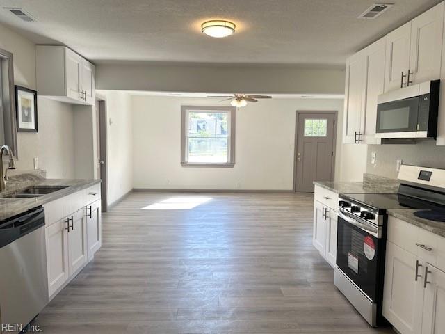 kitchen with white cabinets, a healthy amount of sunlight, stainless steel appliances, and sink