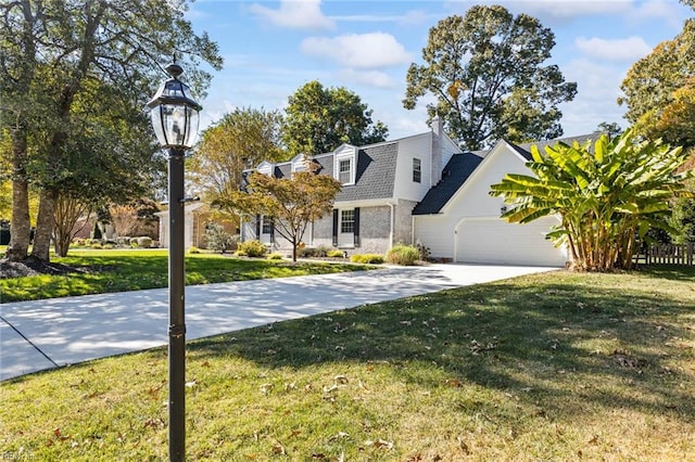 cape cod-style house with a front lawn and a garage