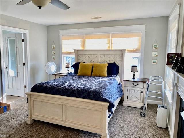 bedroom featuring carpet and ceiling fan