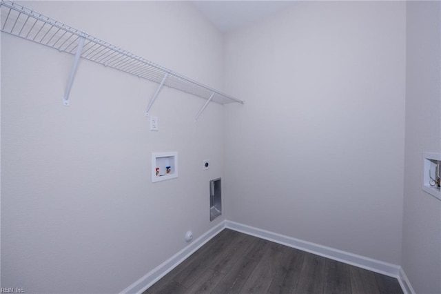 laundry area with dark hardwood / wood-style flooring, washer hookup, and hookup for an electric dryer