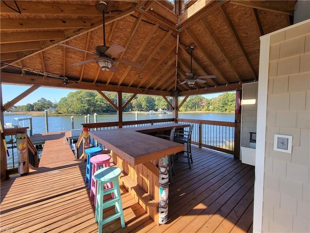 dock area featuring a deck with water view