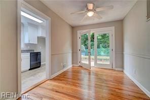 interior space featuring ceiling fan and light hardwood / wood-style flooring