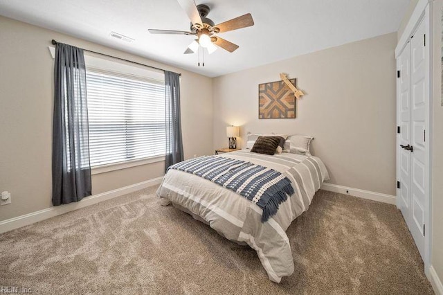 bedroom with carpet and ceiling fan