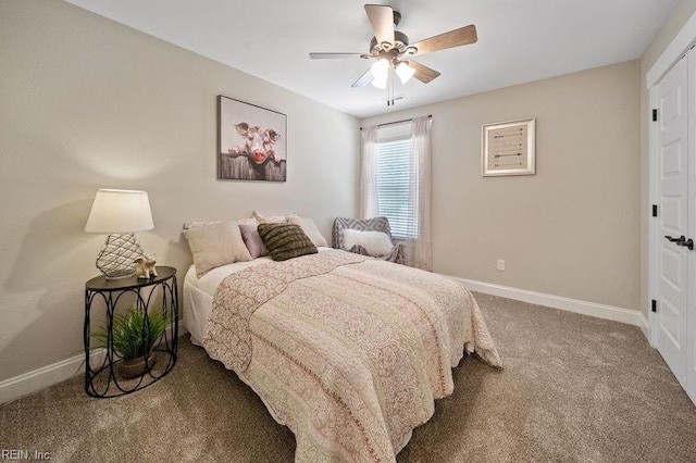 bedroom featuring carpet flooring and ceiling fan