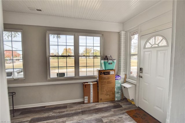 foyer entrance with a wealth of natural light and dark hardwood / wood-style flooring