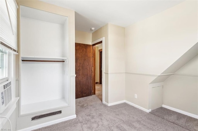 spacious closet featuring light colored carpet