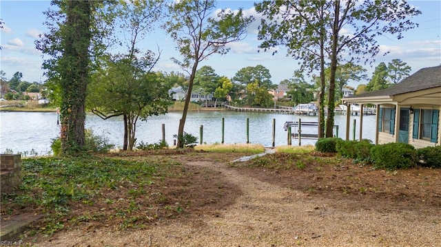 view of water feature with a boat dock