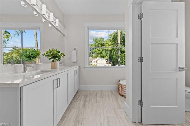 bathroom featuring vanity, toilet, and plenty of natural light