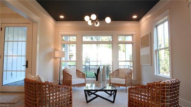 interior space with a chandelier