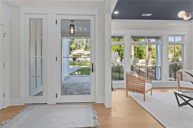 doorway to outside featuring light wood-type flooring