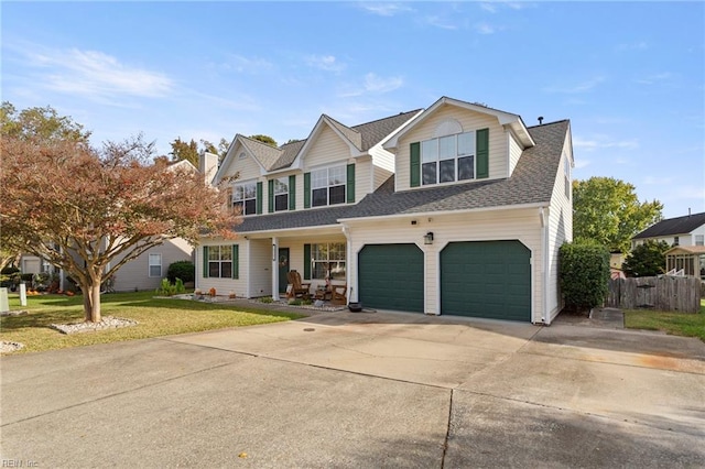 view of front facade with a front yard and a garage