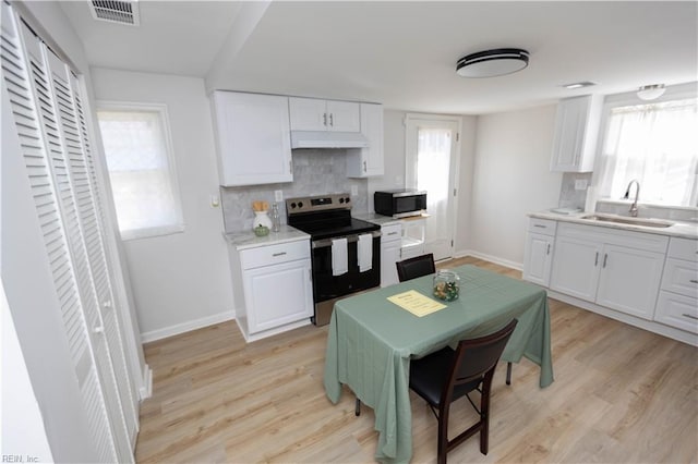 kitchen with stainless steel appliances, sink, a wealth of natural light, and white cabinets