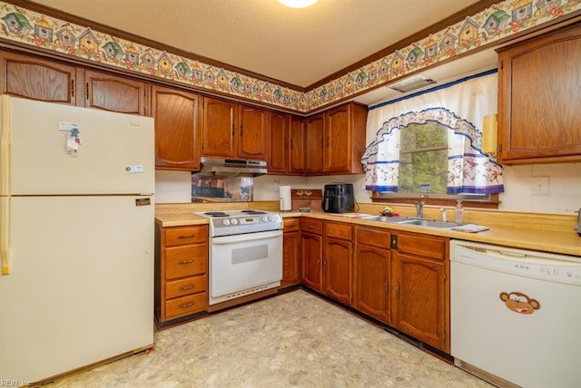 kitchen featuring white appliances and sink