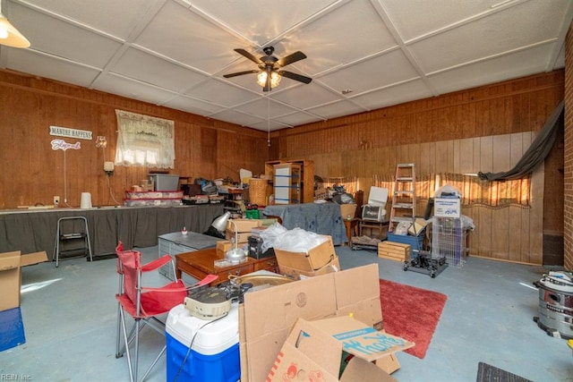 storage area featuring ceiling fan