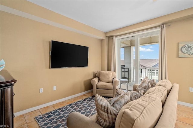 living room with light tile patterned flooring