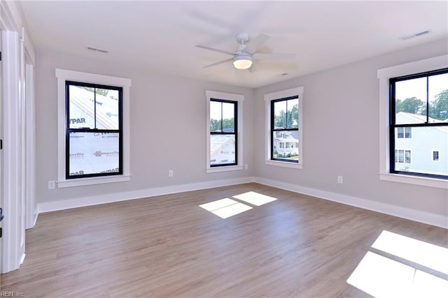 spare room featuring a healthy amount of sunlight and light wood-type flooring